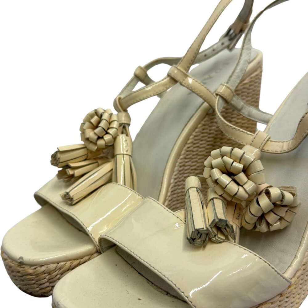 Prada Flower Patent Leather Woven Wedges - Picture 5 of 7